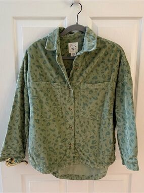 Billabong Green Corduroy Jacket with Subtle Leopard Print
